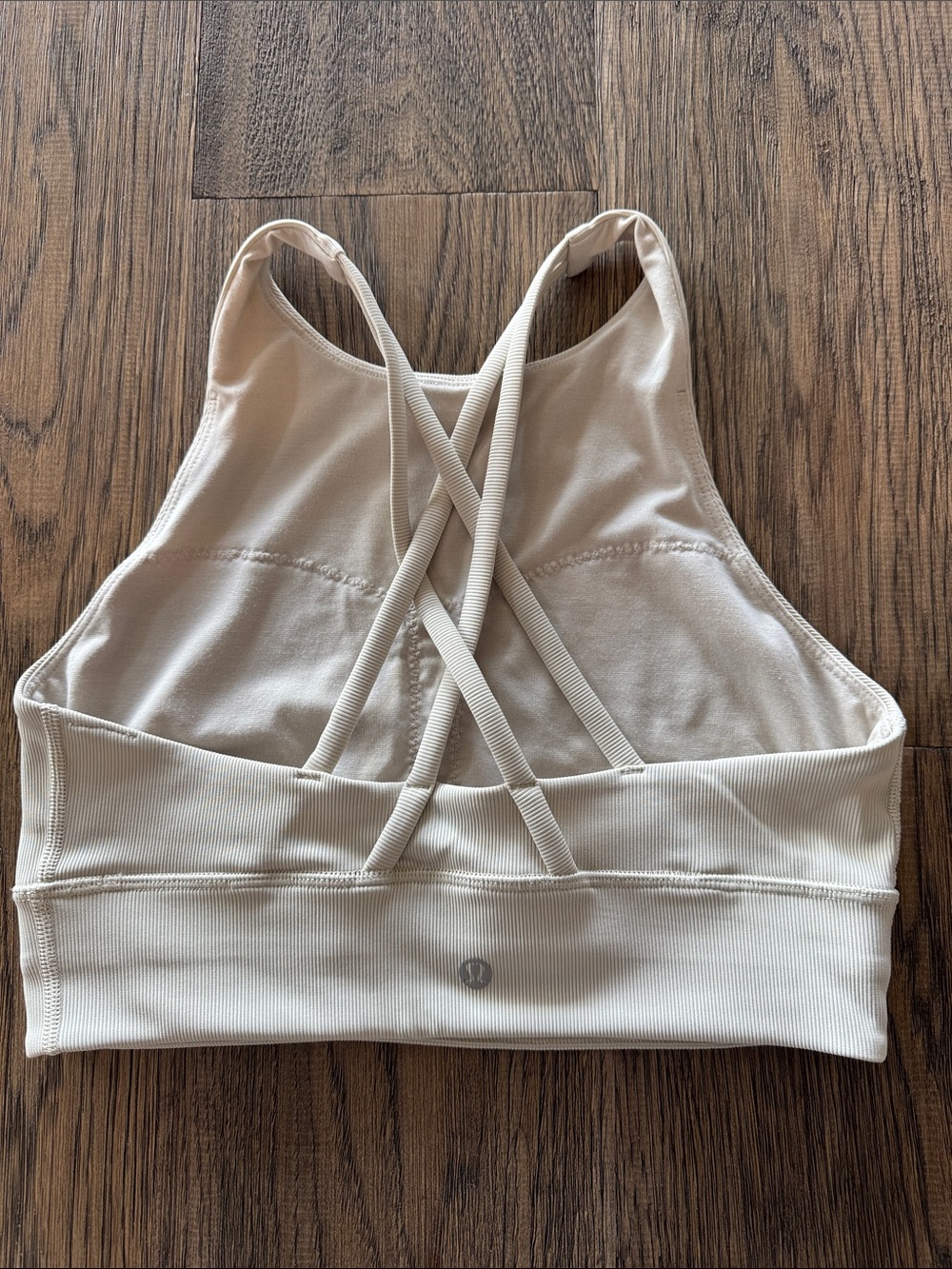 High-Neck Ribbed Sports Bra - Cream - Picture 2 of 2
